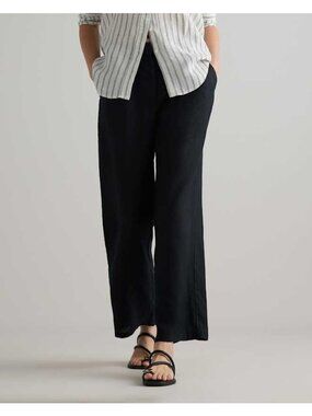 Quince 100% European Linen Wide Leg Pants Black XL Pull-On